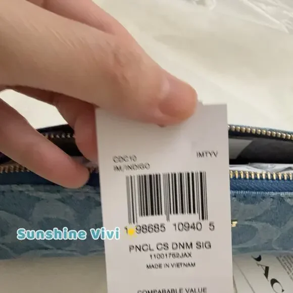 NWT Coach Pencil Case In Signature Denim CDC10 Gold/Indigo